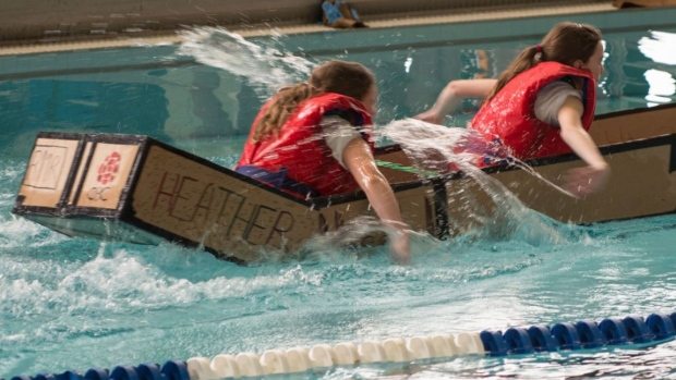Skills Ontario cardboard boat races in Espanola today