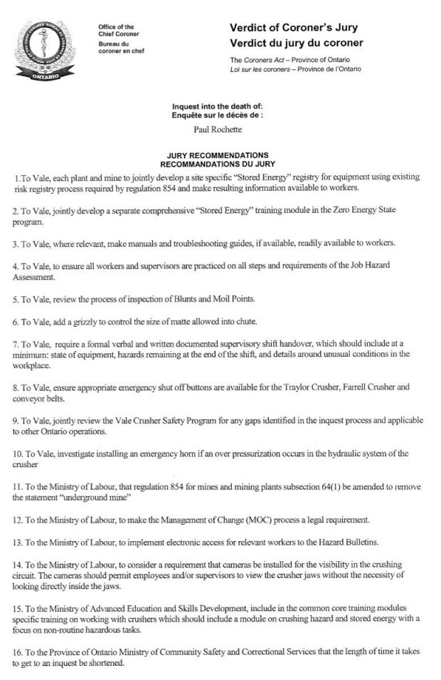 Coroner’s inquest – 16 recommendations in Vale smelter death