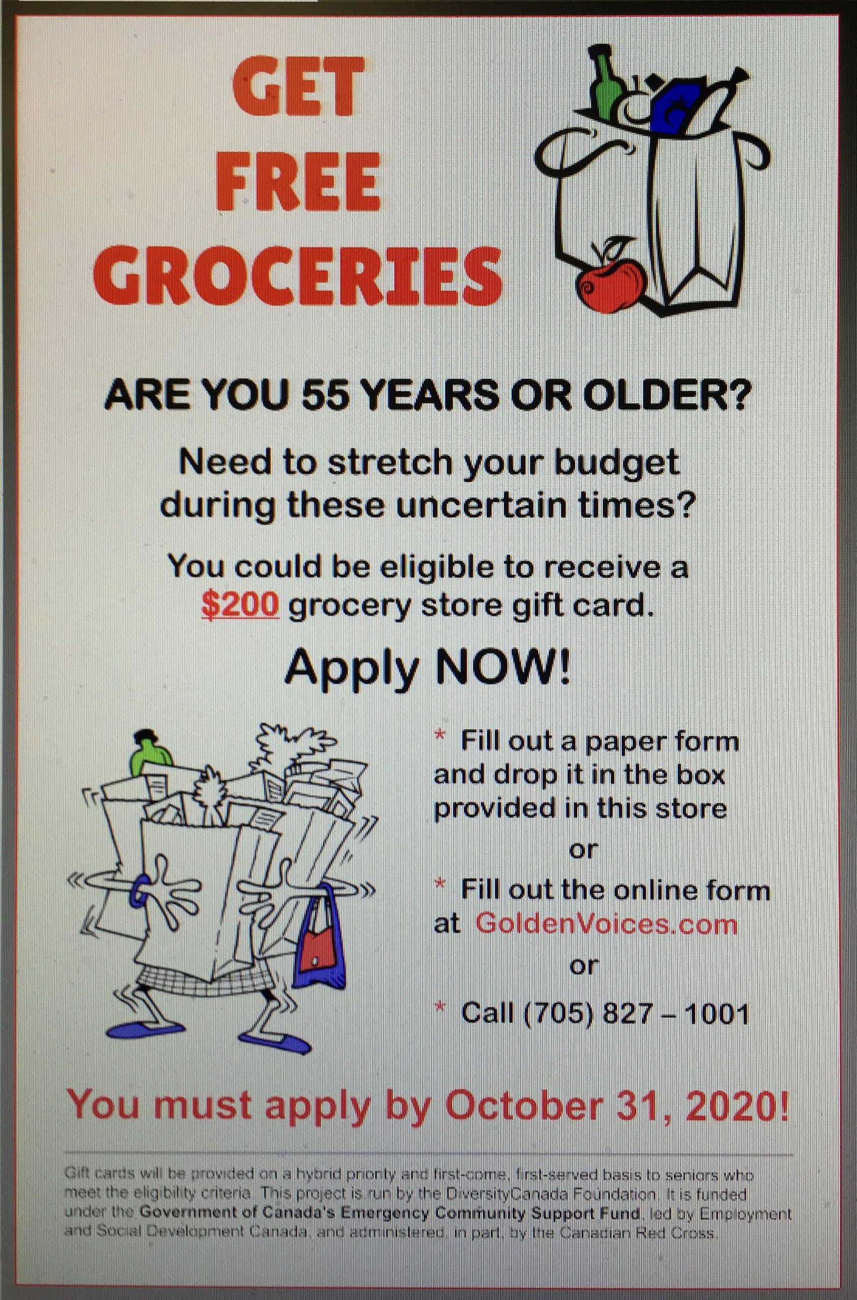 Seniors can access free grocery store gift cards My Espanola Now