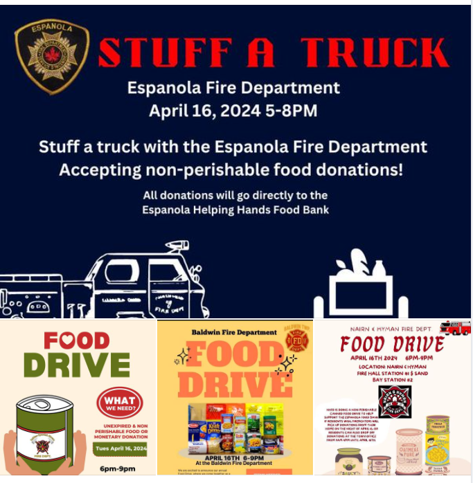 Food drive being hosted by all four LaCloche Foothill firefighter associations